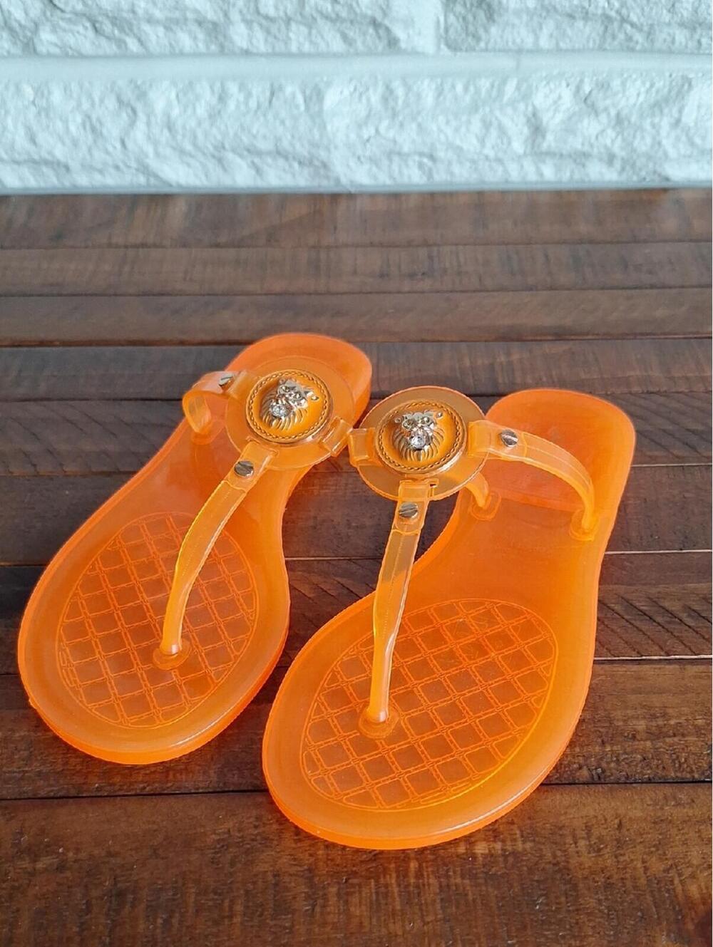 Aldo Orange Jelly Thong Flip Flop Size 6 Lion Detail